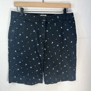 Izod Bermuda Golf Shorts Women Size 8 Navy Small Golf Graphics Light Blue/Grey